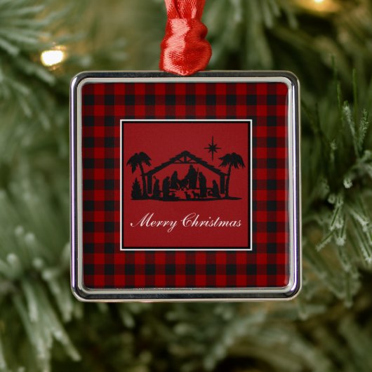Geruite Kerststal Metaal Ornament (Boom)