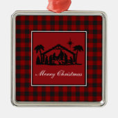 Geruite Kerststal Metaal Ornament (Voorkant)