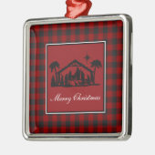 Geruite Kerststal Metaal Ornament (Links)