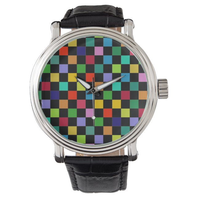 Geruite kleurpatroon uur horloge (Voorkant)