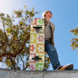 Geruite Kleurrijk Retro Bloemenpatroon  Persoonlijk Skateboard