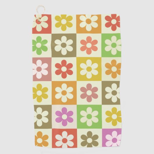 Geruite kleurrijke retro bloemen patroon golfhanddoek (Voorkant)