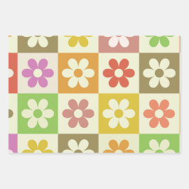 Geruite kleurrijke retro bloemen patroon inpakpapier vel
