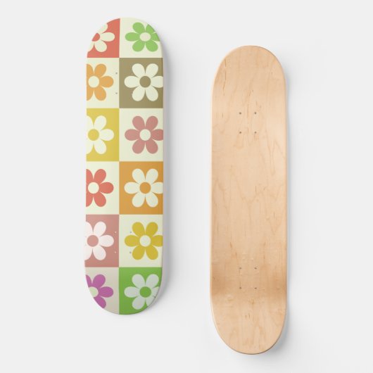 Geruite kleurrijke retro bloemen patroon persoonlijk skateboard (Voorkant)