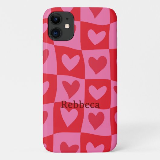Geruite kromgetrokken roze en rode harten aangepas Case-Mate iPhone case (Achterkant)