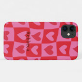 Geruite kromgetrokken roze en rode harten aangepas Case-Mate iPhone case (Achterkant (horizontaal))