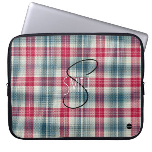 Geruite laptophoes met rood en blauw HAMbyWG Laptop Sleeve