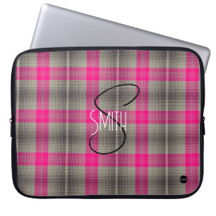 Geruite laptophoes met roze en zwarte HAMbyWG Laptop Sleeve
