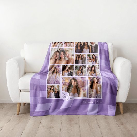 Geruite Lavendel 14 Foto Keepsake Quinceañera Fleece Deken