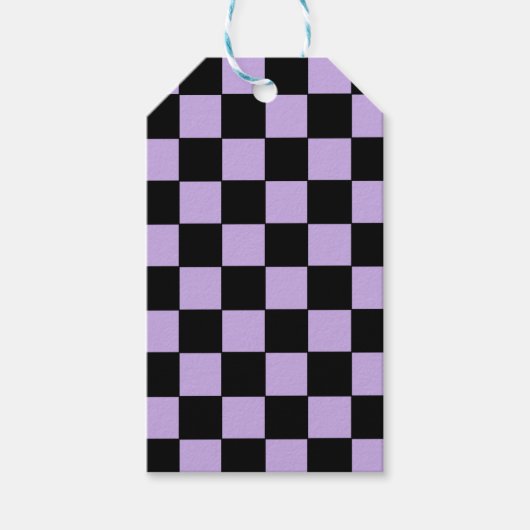 Geruite lavendel en zwart cadeaulabel (Voorkant)