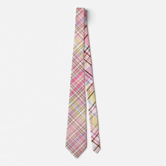 geruite lente bruiloft roze gele pastel stropdas (Voorkant)