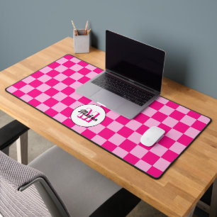 Geruite licht roze geometrische retro monogram bureaumat