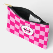 Geruite licht roze geometrische retro monogram etui (Open)
