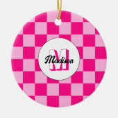 Geruite licht roze geometrische retro monogram keramisch ornament (Voorkant)