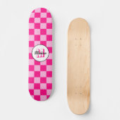 Geruite licht roze geometrische retro monogram persoonlijk skateboard (Voorkant)
