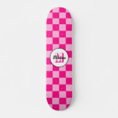 Geruite licht roze geometrische retro monogram persoonlijk skateboard (Voorkant)