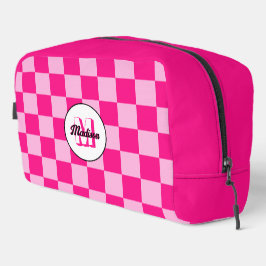 Geruite licht roze geometrische retro Monogram Toilettasje