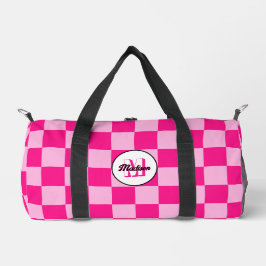 Geruite lichtroze geometrische retro monogram plunjezak
