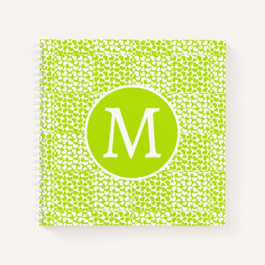 Geruite Liefde in Lime Groen en Wit Monogram Notitieboek (Voorkant)
