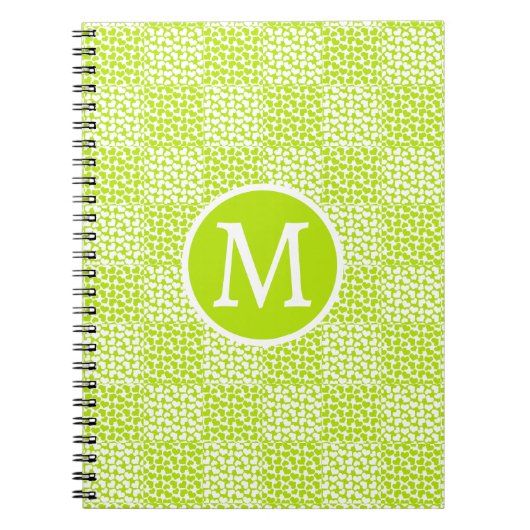Geruite Liefde in Lime Groen en Wit Monogram Notitieboek (Voorkant)