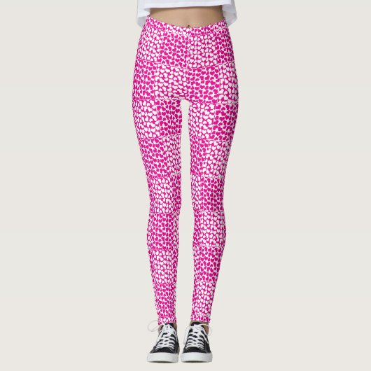 Geruite Liefde in Magenta en Wit Leggings (Voorkant)