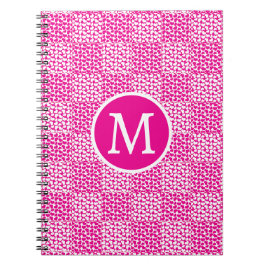 Geruite liefde in magenta en wit monogram notitieboek