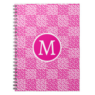 Geruite liefde in magenta en wit monogram notitieboek