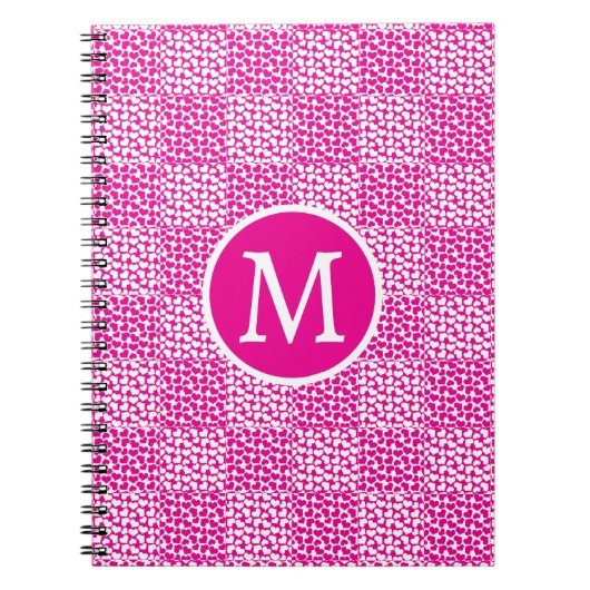 Geruite liefde in magenta en wit monogram notitieboek (Voorkant)