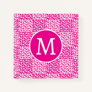 Geruite liefde in magenta en wit monogram notitieboek