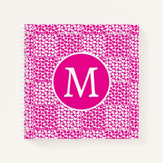 Geruite liefde in magenta en wit monogram notitieboek (Voorkant)