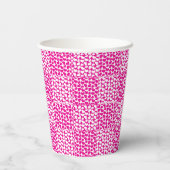 Geruite Liefde in Magenta en Wit Papieren Bekers (Achterkant)