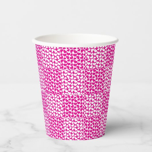 Geruite Liefde in Magenta en Wit Papieren Bekers (Voorkant)