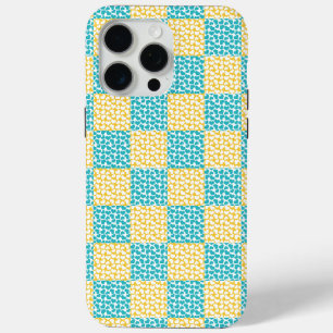 Geruite Liefde in Turquoise, Geel en Wit iPhone 15 Pro Max Hoesje