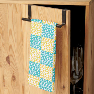 Geruite Liefde in Turquoise, Geel en Wit Theedoek