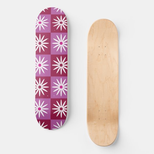 Geruite madeliefjes op rode en roze schaakborden persoonlijk skateboard (Voorkant)