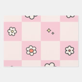 Geruite madeliefjes roze inpakpapier vel (Voorkant)