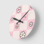 Geruite madeliefjes roze ronde klok (Hoek)