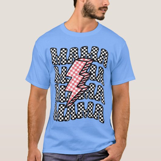 Geruite Mama Racing Verjaardag Party Race Pit Crew T-shirt (Voorkant)