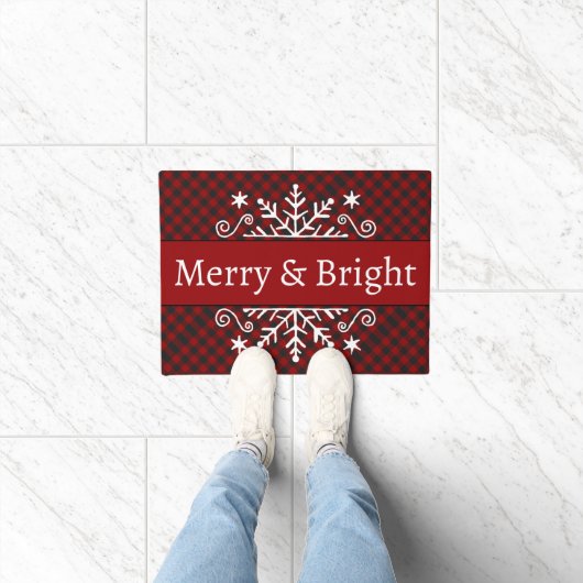 Geruite Merry & Bright sneeuwvlok Deurmat (Binnen)
