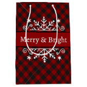Geruite Merry & Bright sneeuwvlok Medium Cadeauzakje (Voorkant)