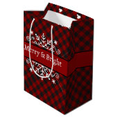 Geruite Merry & Bright sneeuwvlok Medium Cadeauzakje (Achterkant Gekanteld)