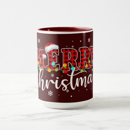 Geruite MERRY Letters met Kerstmannenhoed  Mok (Midden)