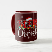 Geruite MERRY Letters met Kerstmannenhoed  Mok (Voorkant links)