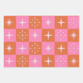 Geruite Mid Century Roze en Oranje Starbursts Inpakpapier Vel (Voorkant 3)