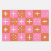 Geruite Mid Century Roze en Oranje Starbursts Inpakpapier Vel (Voorkant 2)