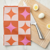 Geruite Mid Century Roze Sinaasappel Starbursts Theedoek (Quarter Fold)