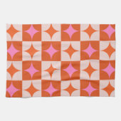 Geruite Mid Century Roze Sinaasappel Starbursts Theedoek (Horizontaal)