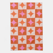Geruite Mid Century Roze Sinaasappel Starbursts Theedoek (Verticaal)