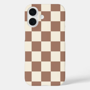 Geruite Mocha Mousse Bruin Wit Girly Schattige iPhone 16 Hoesje