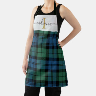 Geruite Monogram Groen Naam Landelijke Tartan Schort